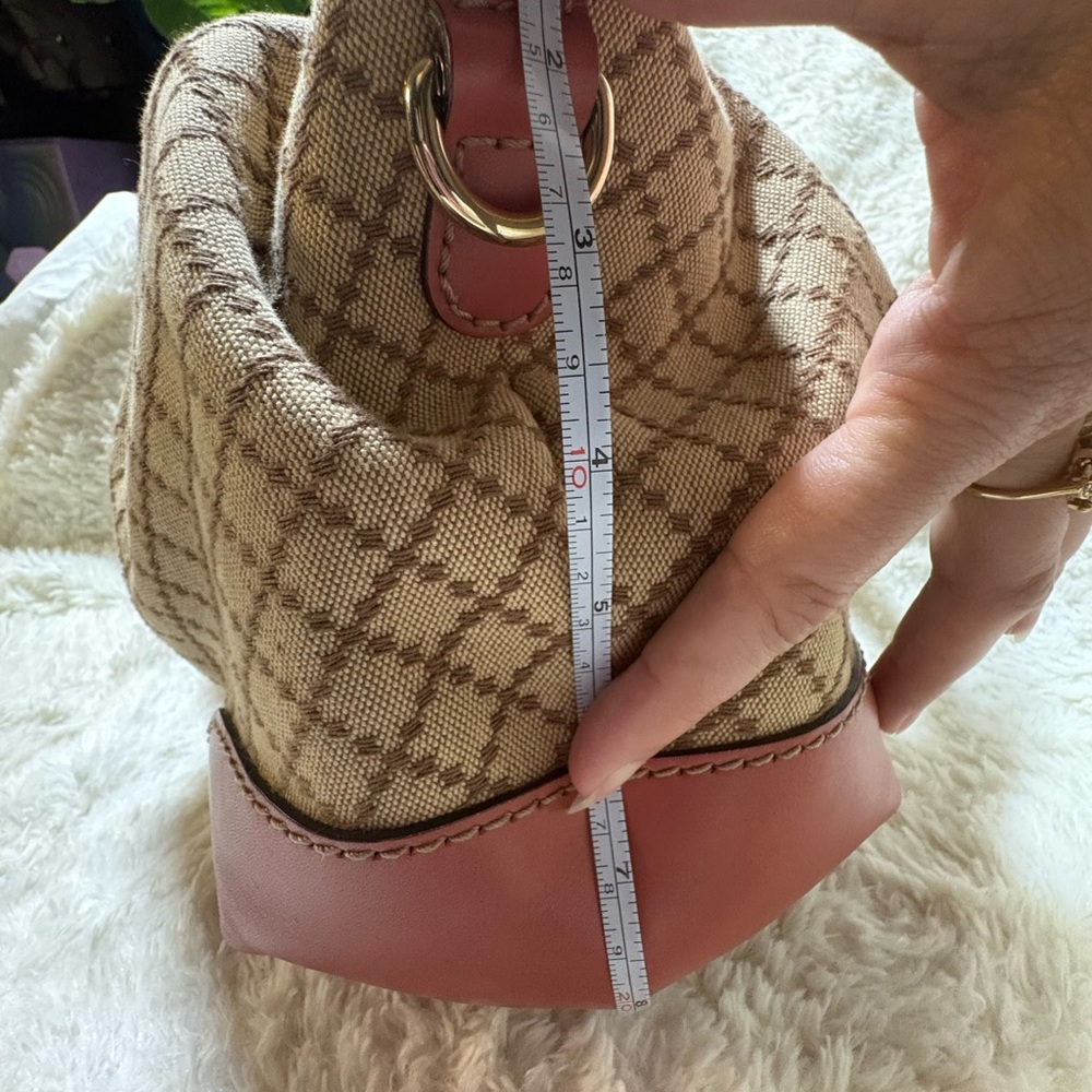 Gucci Beige Monogram Satchel with Pink-Brown Trim - Picture 14 of 15